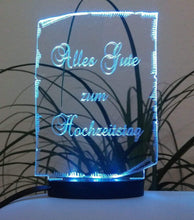 Load image into Gallery viewer, topgraveure Geschenk Dekor ALLES GUTE ZUM HOCHZEITSTAG -GESCHENK ACRYLGLAS MIT LED BELEUCHTUNG HOCHZEITSTAG
