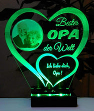 Laden Sie das Bild in den Galerie-Viewer, topgraveure Geschenk Dekor Bester Opa IHR FOTO+TEXT Vatertag Geschenk Geburtstag Liebe LED-Licht

