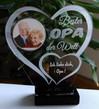 Laden Sie das Bild in den Galerie-Viewer, topgraveure Geschenk Dekor Bester Opa IHR FOTO+TEXT Vatertag Geschenk Geburtstag Liebe LED-Licht
