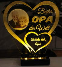 Laden Sie das Bild in den Galerie-Viewer, topgraveure Geschenk Dekor Bester Opa IHR FOTO+TEXT Vatertag Geschenk Geburtstag Liebe LED-Licht
