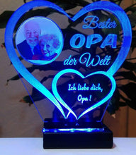 Laden Sie das Bild in den Galerie-Viewer, topgraveure Geschenk Dekor Bester Opa IHR FOTO+TEXT Vatertag Geschenk Geburtstag Liebe LED-Licht
