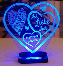 Load image into Gallery viewer, topgraveure Geschenk Dekor M1 led blau Liebe Valentinstag Geschenk IHR NAME Geburtstag Hochzeitstag Herz LED-Licht
