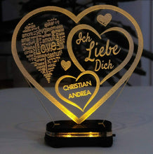 Load image into Gallery viewer, topgraveure Geschenk Dekor M1 led gelb Liebe Valentinstag Geschenk IHR NAME Geburtstag Hochzeitstag Herz LED-Licht
