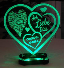 Load image into Gallery viewer, topgraveure Geschenk Dekor M1 led grün Liebe Valentinstag Geschenk IHR NAME Geburtstag Hochzeitstag Herz LED-Licht
