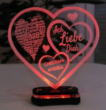 Load image into Gallery viewer, topgraveure Geschenk Dekor M1 led rot Liebe Valentinstag Geschenk IHR NAME Geburtstag Hochzeitstag Herz LED-Licht
