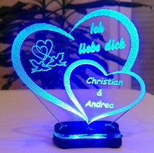 Load image into Gallery viewer, topgraveure Geschenk Dekor M2 led blau Liebe Valentinstag Geschenk IHR NAME Geburtstag Hochzeitstag Herz LED-Licht
