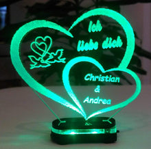 Load image into Gallery viewer, topgraveure Geschenk Dekor M2 led grün Liebe Valentinstag Geschenk IHR NAME Geburtstag Hochzeitstag Herz LED-Licht
