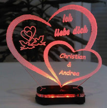 Load image into Gallery viewer, topgraveure Geschenk Dekor M2 led rot Liebe Valentinstag Geschenk IHR NAME Geburtstag Hochzeitstag Herz LED-Licht
