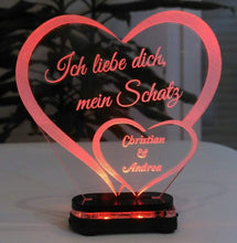 Load image into Gallery viewer, topgraveure Geschenk Dekor M3 led rot Liebe Valentinstag Geschenk IHR NAME Geburtstag Hochzeitstag Herz LED-Licht
