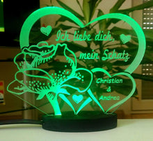 Laden Sie das Bild in den Galerie-Viewer, topgraveure Geschenk Dekor mein schatz / grün / 125 x 100 mm Ich liebe dich, mein Schatz - Valentinstag Geschenk Geburtstag Liebe *LED-Licht*
