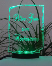 Load image into Gallery viewer, topgraveure Geschenk Dekor Modell 1 / Grün / 124 x 90 mm ALLES GUTE ZUM HOCHZEITSTAG -GESCHENK ACRYLGLAS MIT LED BELEUCHTUNG HOCHZEITSTAG
