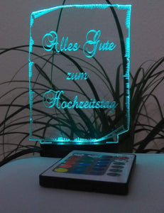 topgraveure Geschenk Dekor Modell 1 / RGB-LED 15 Farben mit Fernsteuerung / 124 x 90 mm ALLES GUTE ZUM HOCHZEITSTAG -GESCHENK ACRYLGLAS MIT LED BELEUCHTUNG HOCHZEITSTAG