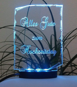 topgraveure Geschenk Dekor Modell 1 / Weiß / 124 x 90 mm ALLES GUTE ZUM HOCHZEITSTAG -GESCHENK ACRYLGLAS MIT LED BELEUCHTUNG HOCHZEITSTAG