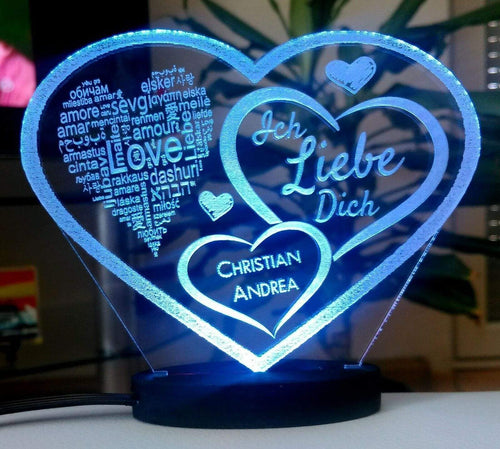 topgraveure Geschenk HERZ LIEBESERKLÄRUNG VALENTINSTAG LED-LICHT mit Ihrem Namen eingraviert LIEBE**