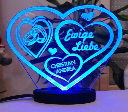 topgraveure Geschenk HERZ LIEBESERKLÄRUNG VALENTINSTAG LED-LICHT  mit Ihrem Namen eingraviert LIEBE